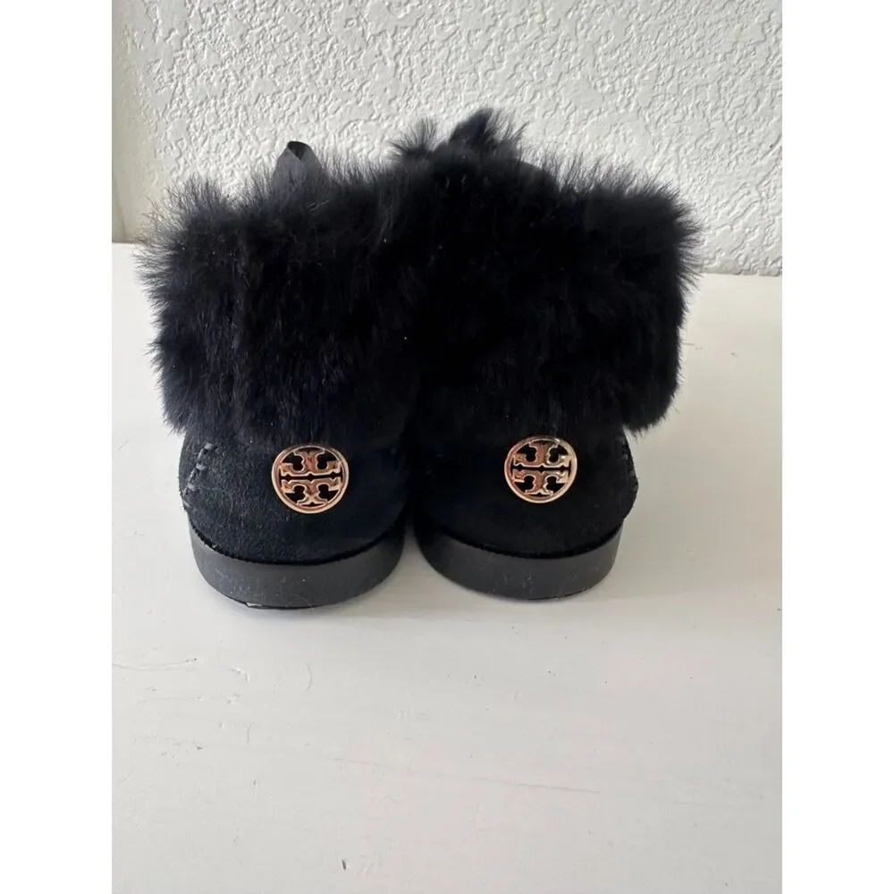 Tory Burch Aberdeen Shearling Suede Slippers Black Size 9